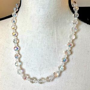 Vintage Single Strand Clear Aurora Borealis Crystal Necklace Adjustable 20”-23”